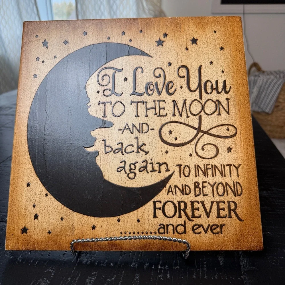 Celestial Moon Sign I Love You To The Moon Star Wood Wall Art Decor 12X12 whimsy